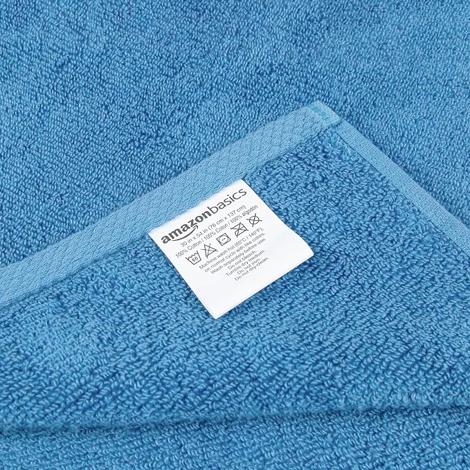 Amazon Basics 2-Piece Quick-Dry Oversize Bath Towel, 100% Cotton, 54" x 30", Lake Blue