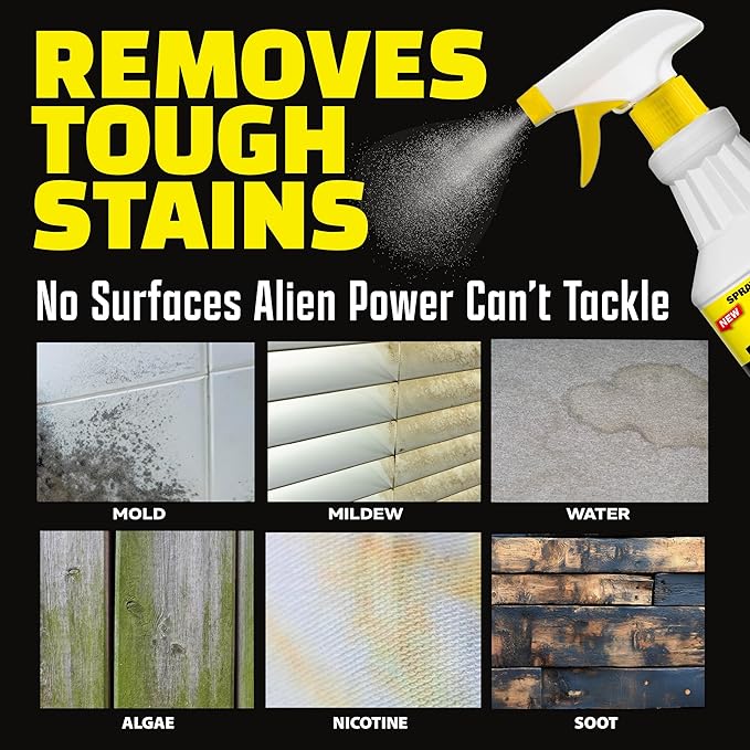 Alien Power Instant Stain Remover Spray for Mold and Mildew and Grout, All Purpose No-Scrub Cleaner for Bathroom & Household Surfaces, Tiles, Wall & Washing Machines - 3 Packets (Makes 72 Fl Oz)