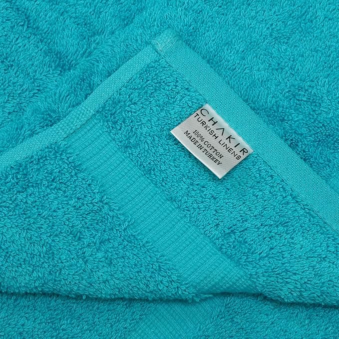 Chakir Turkish Linens 6 Piece Washcloth Set, 100% Cotton Turkish Washcloths for Bathroom, Luxury Soft Absorbent Face Towels, 13 x 13 Inches, Aqua