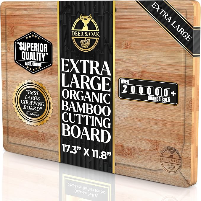 Deer & Oak Extra Large Bamboo Cutting Board 17.3 x 11.8 x 0.8 Inch | Pre-oiled and water resistant · Knife friendly · For meat and vegetables