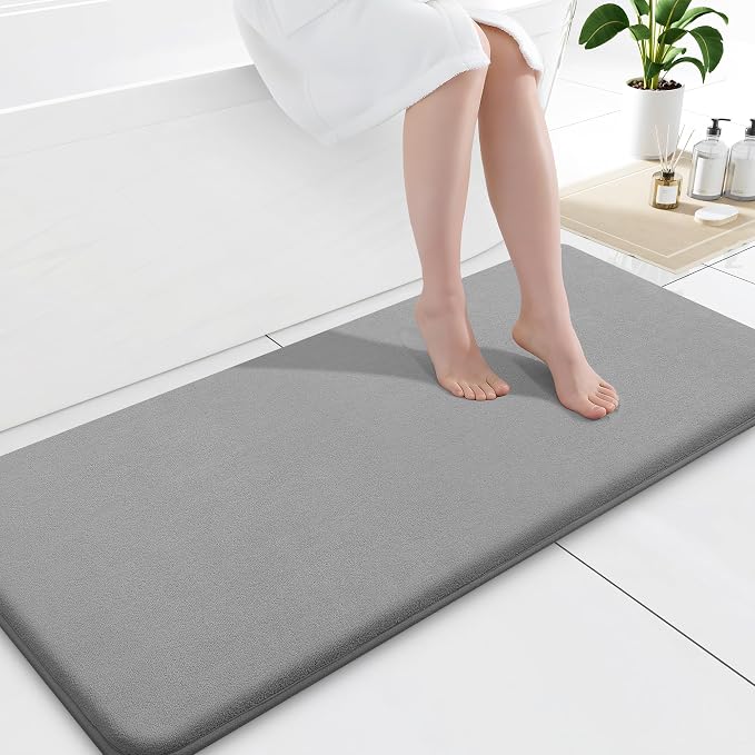 Smiry Memory Foam Bath Mat 47x20, Extra Soft and Absorbent Bathroom Mats, Non Slip Washable Carpet for Floor, Shower and Tub, Grey