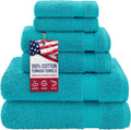 American Veteran Towel, 100% Cotton Turkish 6 Piece Towel Set Luxury Towels Set of 6 for Bathroom Essentials 2 Bath Towels 2 Hand Towels 2 Washcloths, Aqua Blue