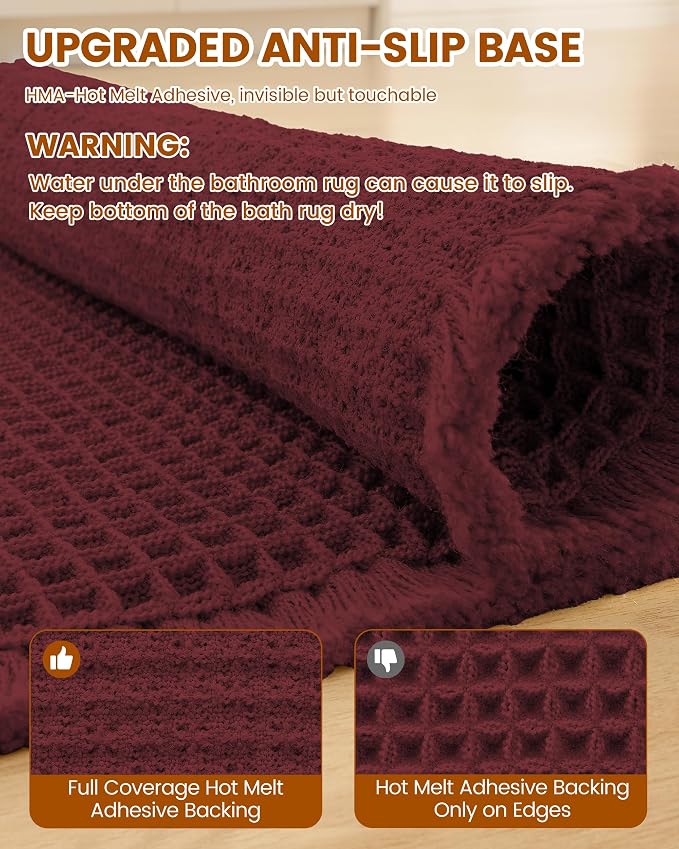 Smiry Waffle Bath Mat 30x20, Extra Soft Absorbent Bathroom Rugs, Non Slip Machine Washable Quick Dry Bath Rugs for Bathroom Floor, Tub, Shower, Home Decor Accessories, Burgundy