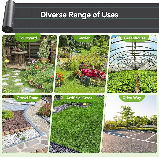 Weed Barrier Fabric Heavy Duty 4ft x 50ft Landscape Fabric | 3.2oz Woven Weed Control Fabric, Water Permeable Weed Block Fabric, For Garden, Flower Beds, Driveways & Landscaping