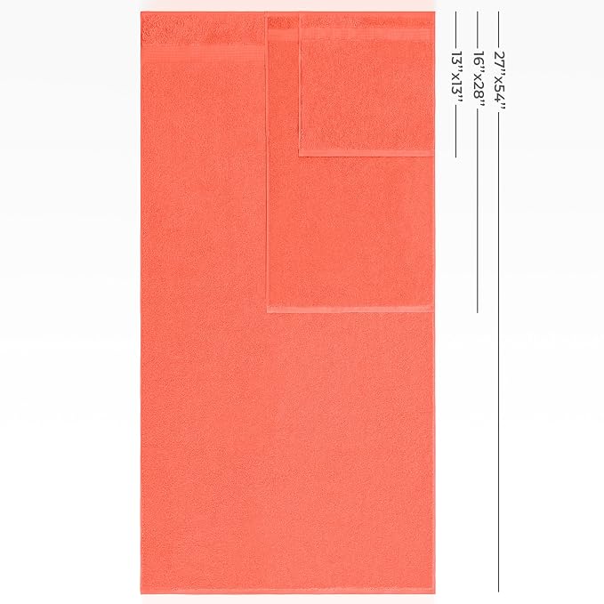 American Veteran Towel, 100% Cotton Turkish 6 Piece Towel Set, Luxury Towels Set of 6 for Bathroom Essentials, 2 Bath Towels 2 Hand Towels 2 Washcloths, Coral