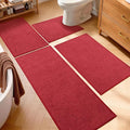 YIHOUSE Red Bathroom Rugs Sets 4 Piece, Quick Dry Thin Bath Mat with Toilet Rug, Non Slip Absorbent Machine Washable, Bath Runner Rugs for Bathtub Sink Home Decor