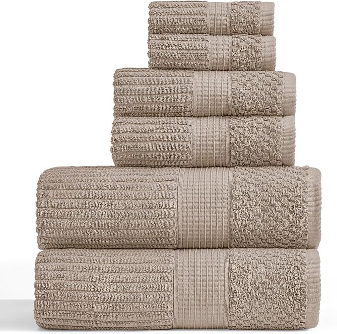 Springtree Home 100% Cotton Bath Towel Set | 6-Piece Set | Textured | Cobblestone