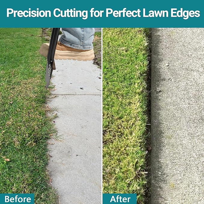 One-Piece 40in Manual Edger Lawn Tool with Spring Steel Blade | Manganese Steel Rubber Handle Border Edger for Landscaping Half Moon Edger for Garden Maintenance