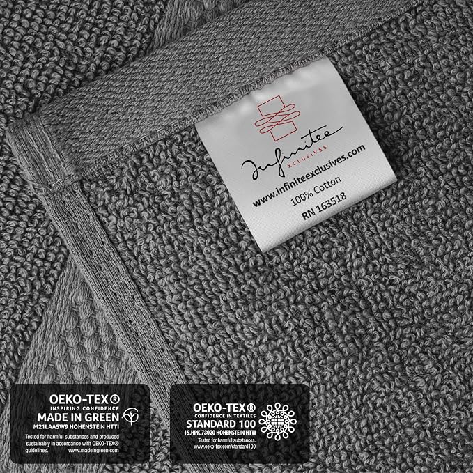 Infinitee Xclusives 100% Cotton Luxury Wash Cloths for Showering - 12 Pack | Washcloths [13x13] - Soft and Absorbent Face Towels for Bathroom Wash Clothes - Gym, Spa & Hotel Use