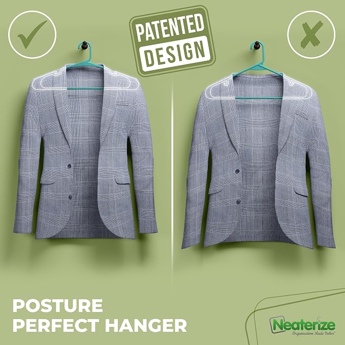 NEATERIZE Clothes Hangers Plastic 100 Pack for Adults - Plastic Hangers, The Perfect Coat Hanger and Space Saving Clothes Hangers for Closet - Aqua Hangers