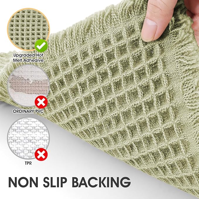 IM HOME Waffle Bath Mat Green 32"x20", Boho Woven Modern Bath Mat Rugs, Absorbent Non Slip Bathroom Rugs, Soft Washable Bath Rugs with Tassels for Bedroom, Kitchen, Shower, Tub