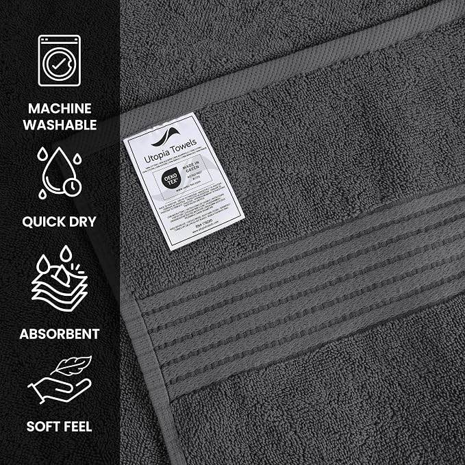 Utopia Towels 6 Pack Bath Towels Set, (27 x 54 Inches) 100% Ring Spun Cotton, Quick Dry, Highly Absorbent, Soft Feel Towels, Grey
