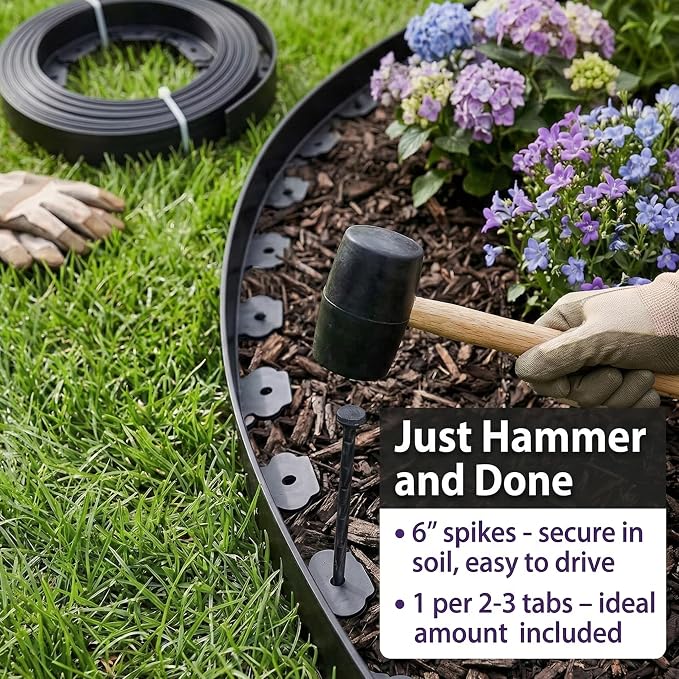 Gardzen 1.5" x80' Landscape Edging Kit with 100 Spikes | Garden Edging Coil for Lawn Borders and Landscape Projects, Easy No Dig Installation with Durable Ground Stakes Included