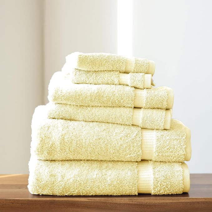 SALBAKOS 100% Turkish Cotton Bathroom Towel Set of 6-Piece, Yellow | 630 Gsm Thick Super Soft Highly Absorbent 2 Bath + 2 Hand + 2 Washcloth Towels Sets, Giftable, Hotel Quality, Made in Turkey