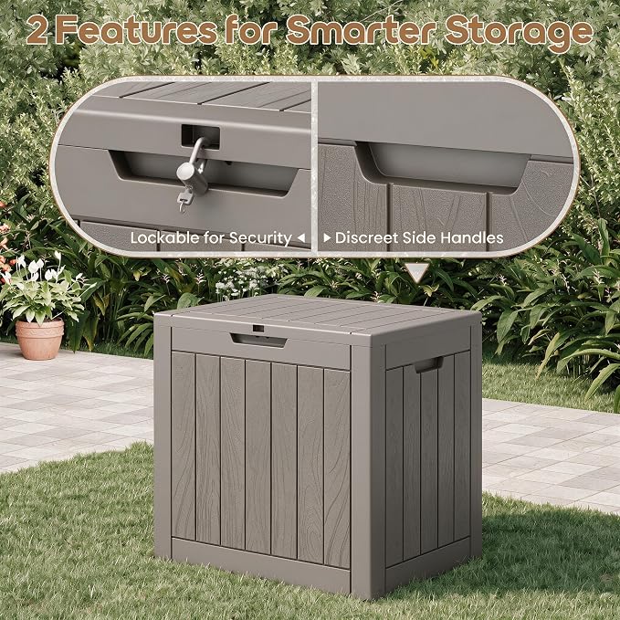 NUNU LAB 35 Gal Outdoor Storage Box Waterproof Lockable,Deck Box,Grey | Waterproof Outdoor Storage Box, Lockable Lid Deck Box for Package Delivery, Backyard Bin for Garden Tools, Patio Cushion