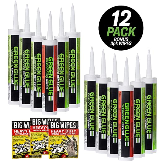 Trademark Soundproofing Green Glue Soundproofing Compound and Acoustical Sealant Combo Set - Ten Green Glue Noiseproofing Compound and Two Acoustic Caulk Adhesive Seal