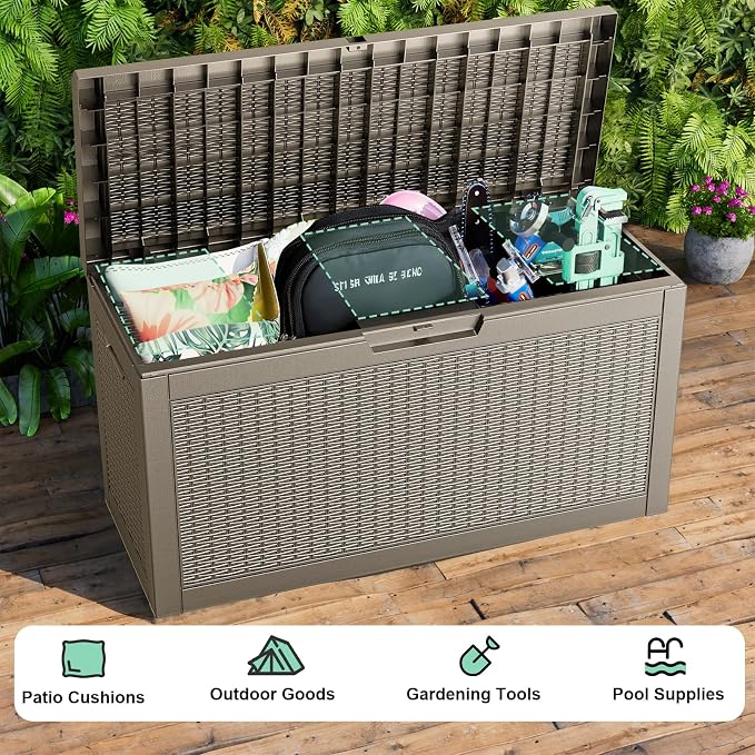 DRATO 70 Gallon Outdoor Storage Box Waterproof, Lockable Resin Deck Box for Patio Furniture, Pool Supplies & Garden Tools, Weatherproof Outside Storage Bin for Backyard Porch (Grey, 70 Gallon)
