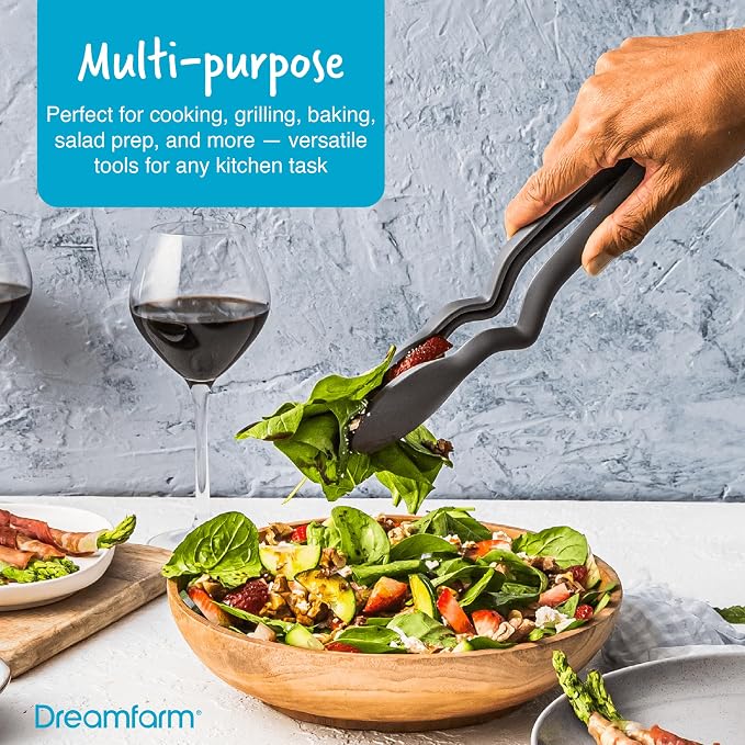 Dreamfarm Clongs Lite 10.5 Inch Tongs - BlackGrey, Set of 2