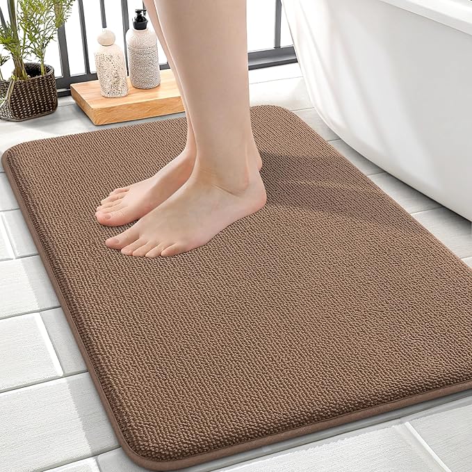 OLANLY Memory Foam Small Bathroom Rugs 24x16, Absorbent Bath Mat, Mocha | Soft Quick Dry Bath Mat Rugs, Non-Slip, Machine Washable Mat for Bathroom Floor, Tub and Shower, Home Decor Accessories