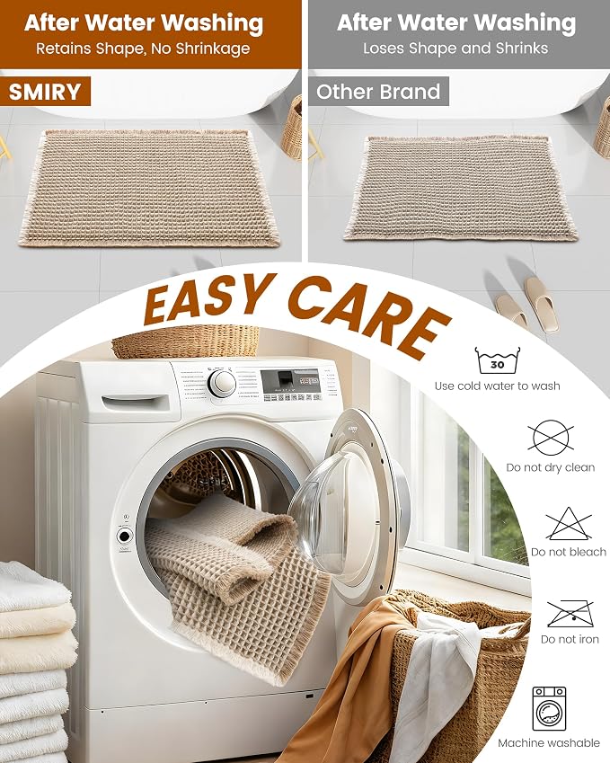 Smiry Waffle Bath Mat 30x18, Extra Soft Absorbent Bathroom Rugs, Non Slip Machine Washable Quick Dry Bath Rugs for Bathroom Floor, Tub, Shower, Home Decor Accessories, Brown & Cream