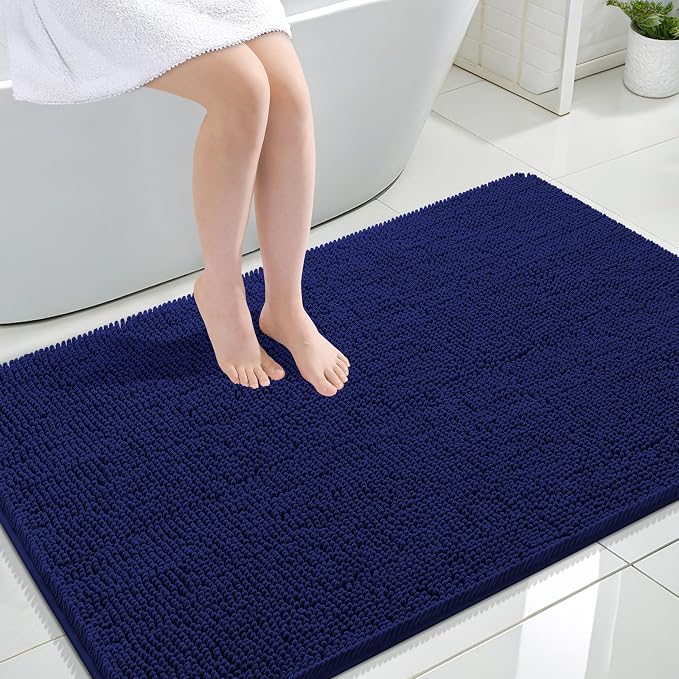 OLANLY Large Bathroom Rugs 47x32, Extra Soft Absorbent Chenille Bath Rugs, Rubber Backing Quick Dry, Machine Washable Bath Mats for Bathroom Floor, Tub and Shower, Home Decor Accessories, Navy