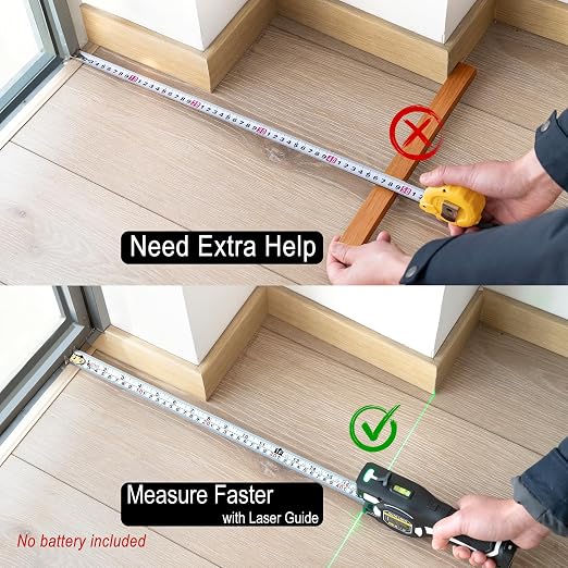 Laser Tape Measure with Upward Green Laser Line, Measure Ceiling Points Without a Ladder, Side Laser Lines for Picture Hanging, Auto-Lock Retractable 16ft/5m Metric + Imperial,Battery Not Included