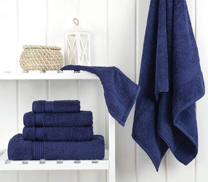 Cotton Paradise 100% Cotton Turkish Towel Set, Soft Absorbent Quick Dry, 6 Piece Towel Set, Navy Blue