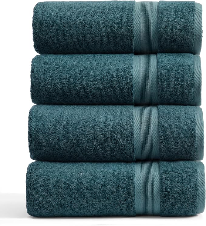 Springtree Home Luxury Bamboo Rayon Plush Bath Towel Set | 4-Pack | Teal | 35% Bamboo Rayon - 65% Zero Twist Cotton | Absorbent Quick-Dry Towels for Bathroom | Ultra Soft | OEKO-TEX Standard 100