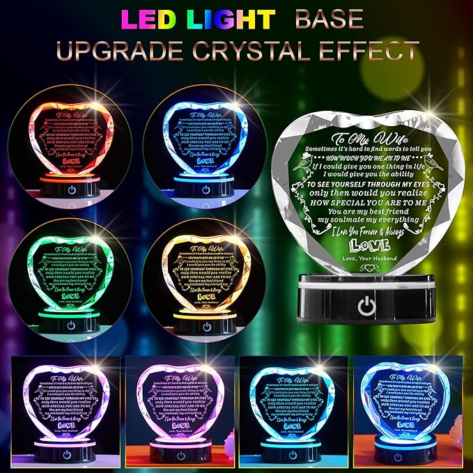 Gifts for Wife, with Colorful LED Base, I Love You Gift for Her from Husband, Best Wife Anniversary Birthday Gift Ideas, Motivational Desk Decor, Encouragement, Appreciation Gifts for Women