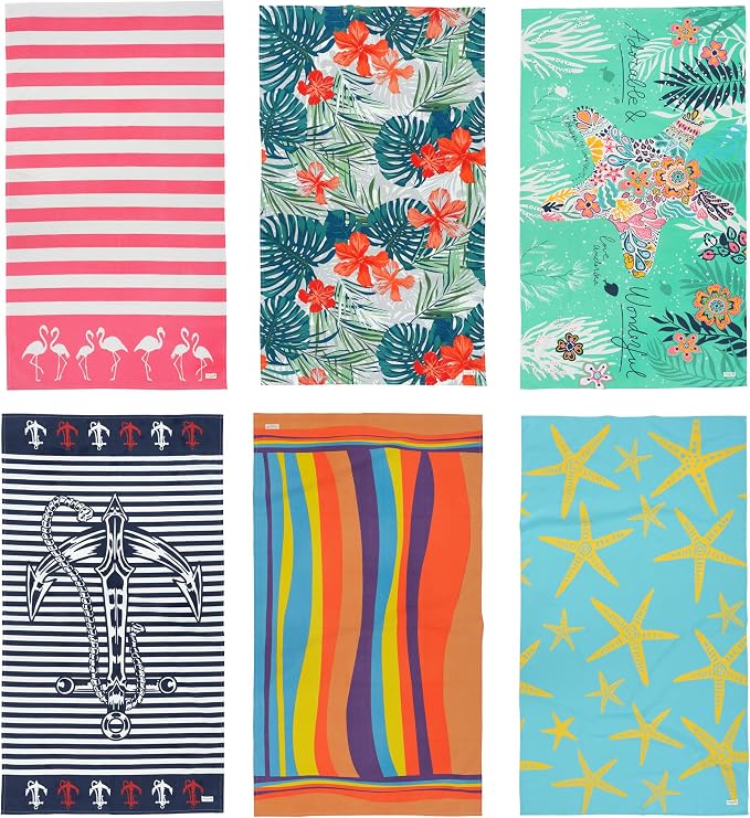 LANE LINEN Turkish Beach Towels for Women, 6 Pcs, Extra Large - Coastal Mix | Large 39"x71", Pre-Washed - No-Shrink, Sand-Free - Quick Dry, Lightweight - Soft Beach Bath Towels, Vacation Essential