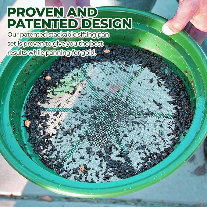 SE 13.25 Inch Wide Stackable Classifier Gold Prospecting Pan - 1/8 Inch Stainless Steel Mesh Sifting Pan, Green