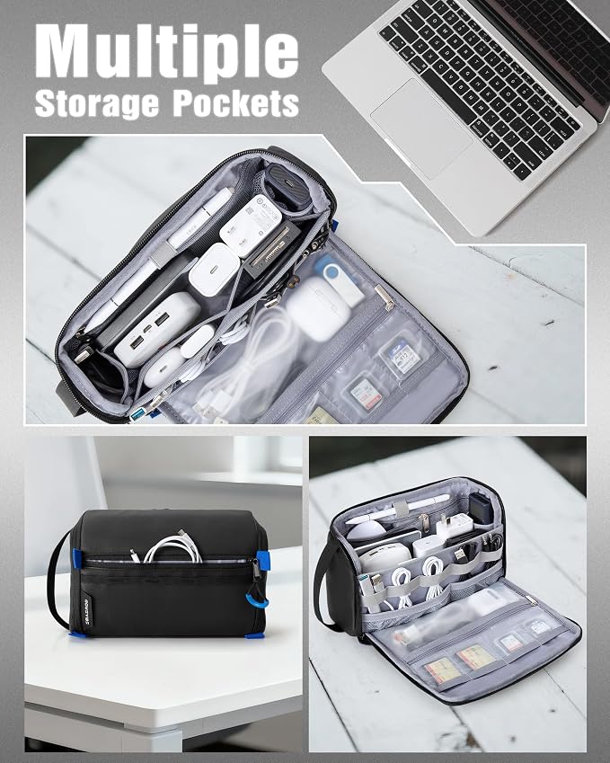 Smasrob Electronics Organizer Travel Case, Tech Bag Charger Pouch, Black | Water Resistant, Elastic Bands, for Cord, Cable, SIM Cards, Phone, Airpods