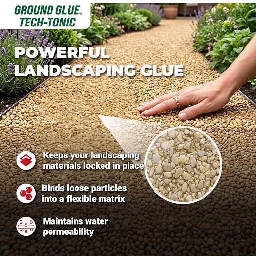 Ground Glue Tech-Tonic Landscape Adhesive, 5 Gallon Tote | For Rock, Mulch, and Sand, Long-Lasting Stabilizer for Trails & Slopes, Pet-Safe Binder for Pea Gravel, Bark & Flower Beds