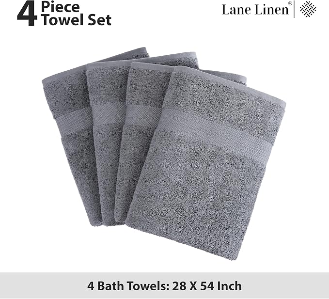 LANE LINEN Towel Set Quick Dry 100% Cotton 4 Piece Soft - Cool Grey | Cotton Towels For Bathroom - Ring-Spun Durability, Ring-Spun Cotton, Terry Weave Comfort, Long-Lasting Comfort
