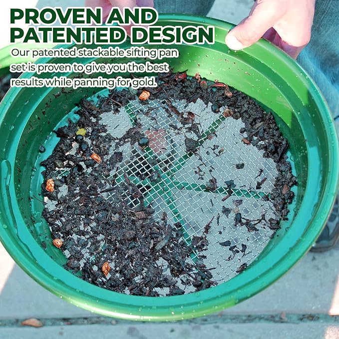 SE 13.25 Inch Wide Stackable Classifier Gold Prospecting Pan - 1/4 Inch Stainless Steel Mesh Sifting Pan, Green