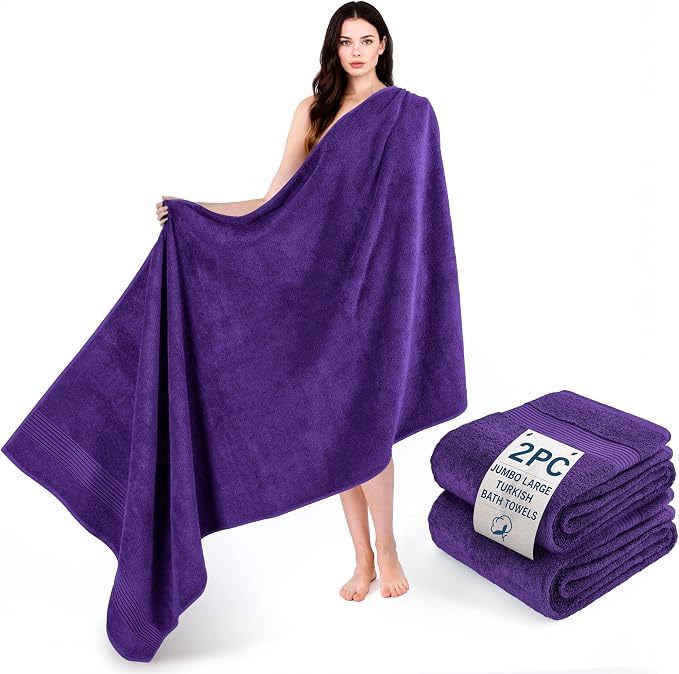 Cotton Paradise 100% Cotton Turkish Towel Set, Soft Absorbent Quick Dry, 2 Piece 35x70 Bath Sheet Set, Violet Purple