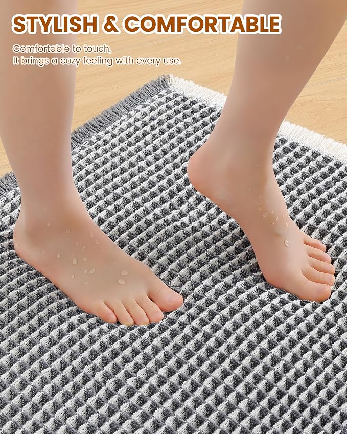 Smiry Waffle Bath Mat 36x24, Extra Soft Absorbent Bathroom Rugs, Non Slip Machine Washable Quick Dry Bath Rugs for Bathroom Floor, Tub, Shower, Home Decor Accessories, Darkgrey & Cream