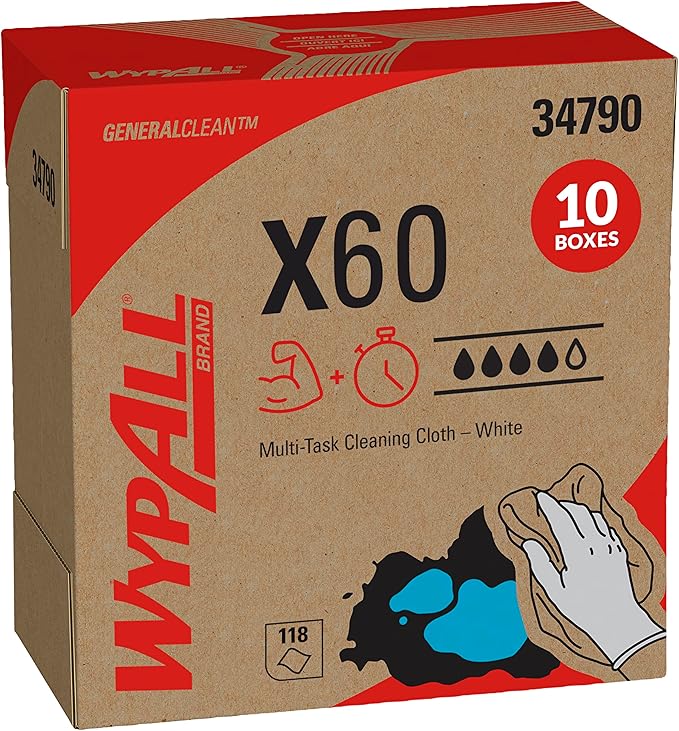 WypAll GeneralClean X60 Cloths Multi-Task Cleaning Wipes (34790), Pop-Up Box, Strong and Absorbent Towels, White (10 Boxes of 118 Sheets, 1,180 Sheet Total)