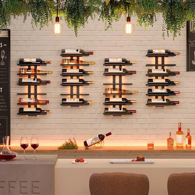 Hoctieon 2-Set 6 Tier Wall Mount Wine Rack (12 Tiers), Wall Racks for Wine Bottles Display and Storage, Hanging Bottle Organizer for Living Room, Dining Room, Wine Cellar, Bar, Black