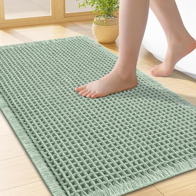 Smiry Waffle Bath Mat 24x16, Extra Soft Absorbent Bathroom Rugs, Non Slip Machine Washable Quick Dry Bath Rugs for Bathroom Floor, Tub, Shower, Home Decor Accessories, Sage Green