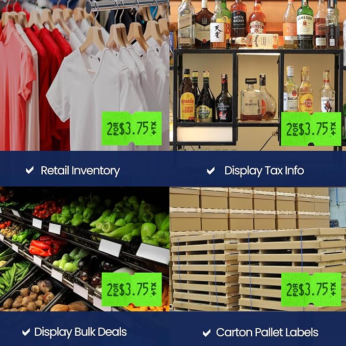 Perco 1 Line Fluorescent Green Labels - 32,000 Blank Price and Date Gun Labels for Perco Lite, X, Plus and Pro 1 Line Price and Date Guns - 32 Rolls, 4 Sleeves - Made in USA