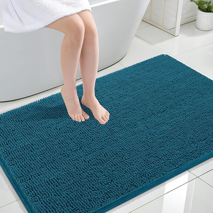 OLANLY Large Bathroom Rugs 44x32, Extra Soft Absorbent Chenille Bath Rugs, Rubber Backing Quick Dry, Machine Washable Bath Mats for Bathroom Floor, Tub and Shower, Home Decor Accessories, Peacock Blue