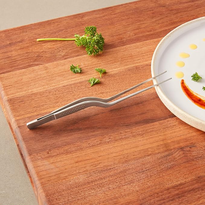 Mercer Culinary 18-8 Stainless Steel Precision Plus Chef Plating Tong, Offset, 6-1/2 Inch