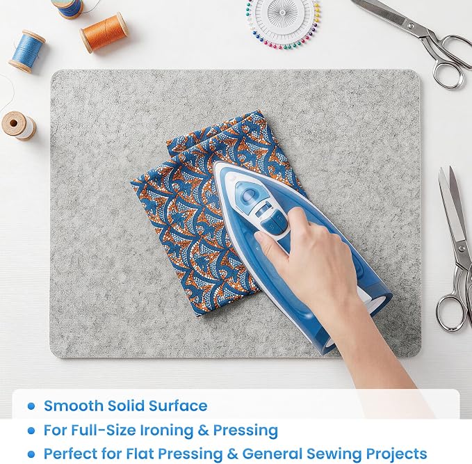 MABOZOO Wool Pressing Mat with Printed Grid, 24 * 18 Inch Double-Sided Wool Ironing Mat with Straps, Portable Ironing Pad for Quilter, Sewing, Scrapbooking