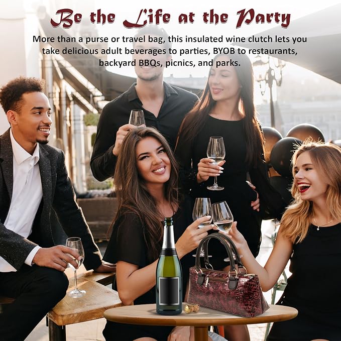Wine Clutch Bag (Thermal Insulated) Trendy Women’s Carry Tote | Holds Red & White 750mL Bottles | Trendy Fashion | Incl. Portable Waiter-Style Corkscrew