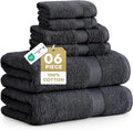 LANE LINEN Bathroom Towel Set 6 Piece Soft Absorbent Quick Dry - Black | Cotton Towel Set - Coordinated Colors, Dobby Border Accent, OEKO-TEX Certified, Ring-Spun Durability, Ring-Spun Cotton