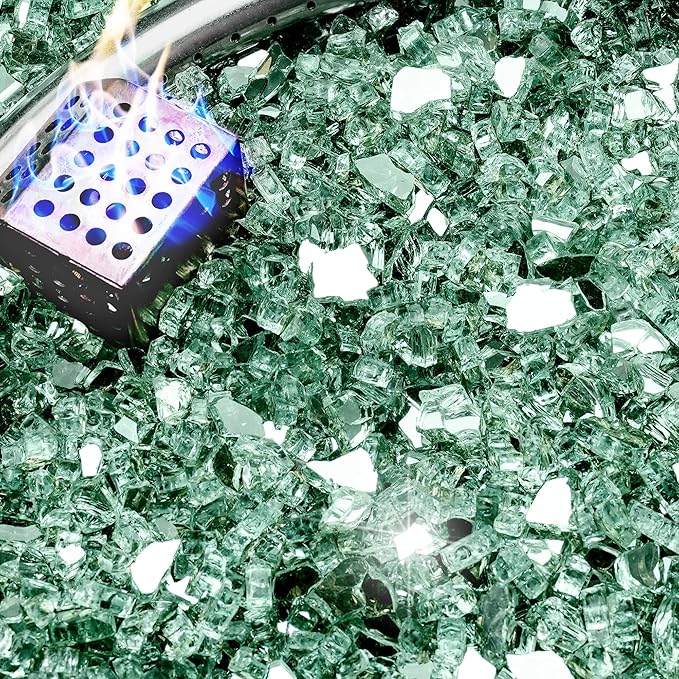 NUPICK 5 Pound Fire Glass, 1/4 Inch Reflective Fire Pit Glass | Tempered Fire Pit Rocks for Propane or Natural Gas, Glass Rocks for Fire Pit Table, Fireplace, Fire Bowl, Landscaping, Green