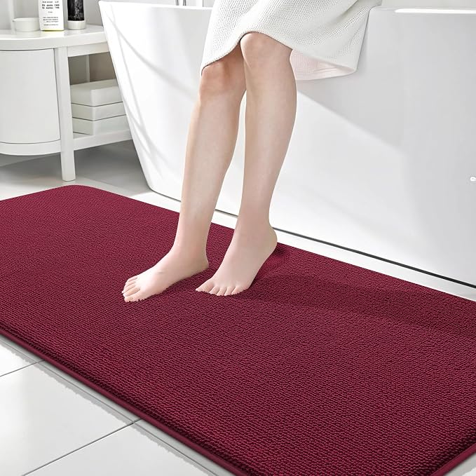 OLANLY Memory Foam Bathroom Runner Rugs 70x24, Absorbent Long Mat, Burgundy | Soft Quick Dry Bath Mat Rugs, Non-Slip, Machine Washable Mat for Bathroom Floor, Tub and Shower, Home Decor Accessories