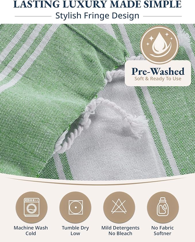 LANE LINEN Turkish Beach Towels, Super Absorbent, Travel Towel - Jade Green | 2 Pack Extra Large Beach Towel - Pre-Washed for Soft Feel - 39"x71", Vacation Essential - Machine Washable, Travel & Camping