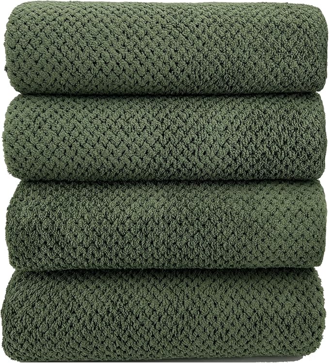 YTYC 29x59 Bath Towels,Towels for Bathroom,Olive Green,4-Pieces | Super Soft,Highly absorbent,Hanging Loop,No Lint Ball,Quick Drying,Light Weight,80% Polyester 20% Nylon